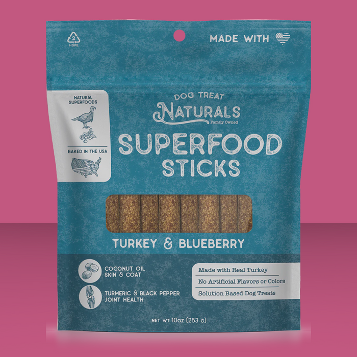 Dog Treat Naturals Superfood Sticks Turkey & Blueberry 10oz