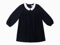dress subtle plaid pleated with collar - navy