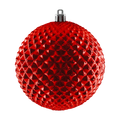 Red Durian Ball Ornament featuring a raised diamond texture, shiny reflective finish, and silver hanging cap.