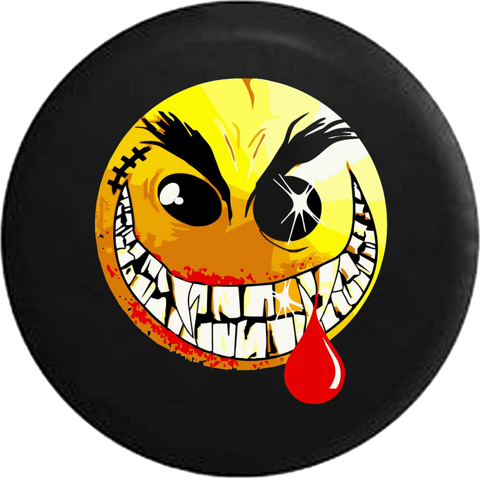 Evil Crazy Smiley Face Dripping Blood Jeep Camper Spare Tire Cover CUSTOM SIZE/COLOR/INK- P112 - TireCoverPro