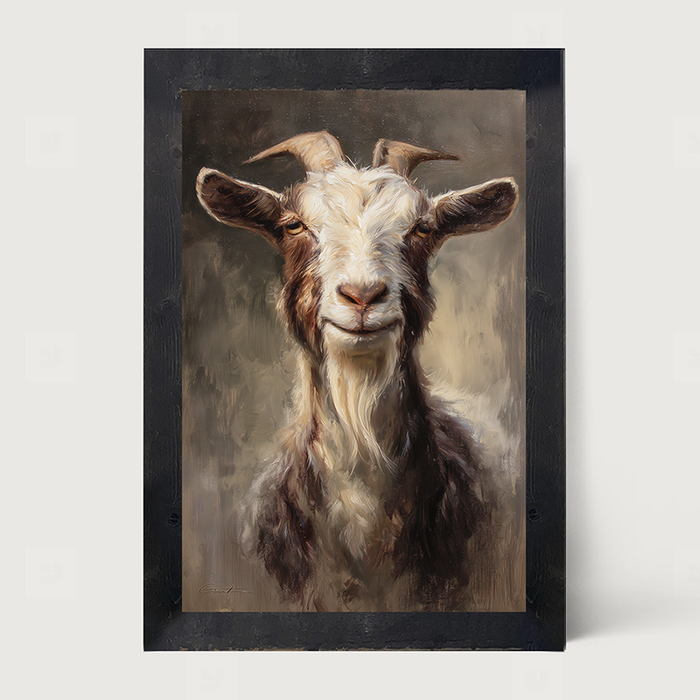Farm Life Portrait - Brown and White Goat - Framed Art