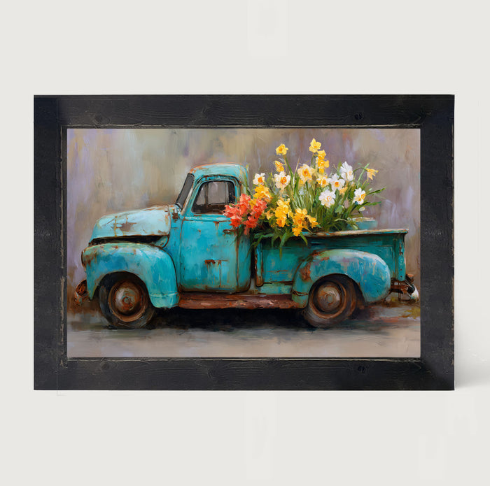 Farm Truck with Colorful Flowers - Framed Art