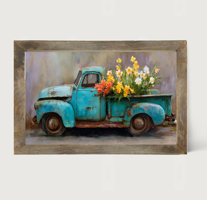Farm Truck with Colorful Flowers - Framed Art
