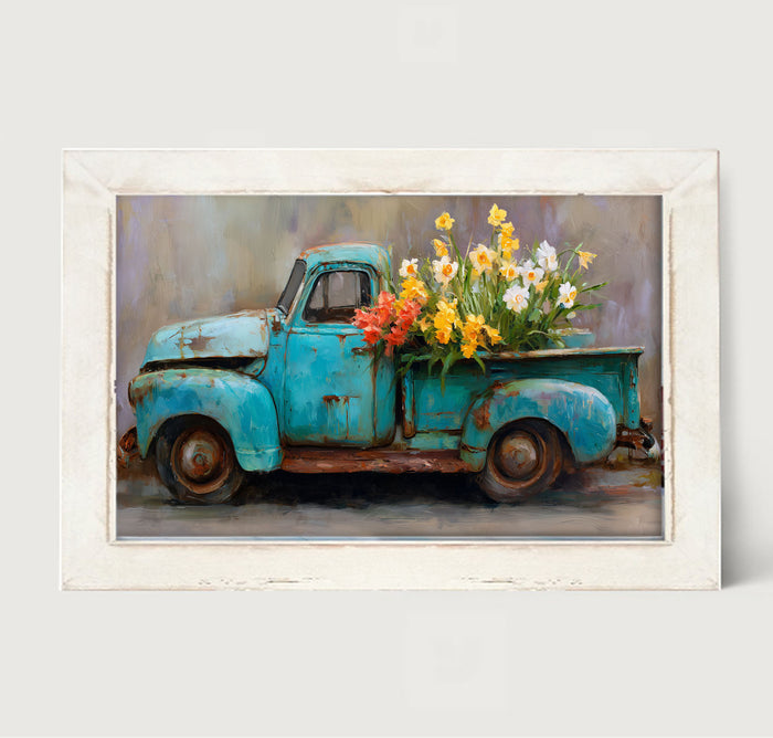 Farm Truck with Colorful Flowers - Framed Art