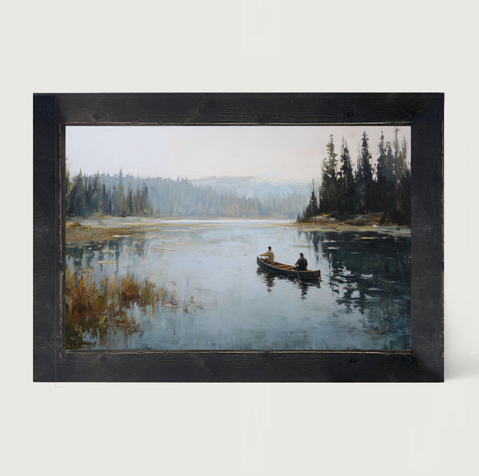 Fishing - Canoe on Lake - Framed Art