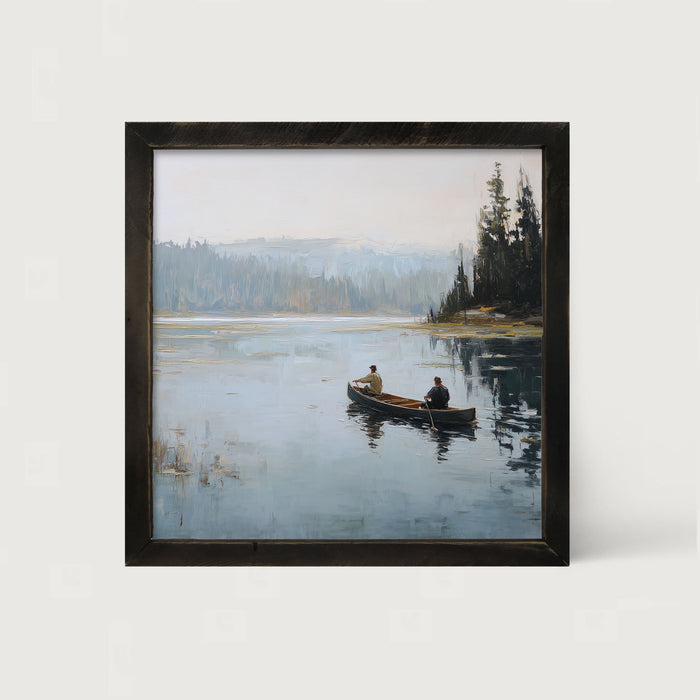 Fishing - Canoe on Lake - Framed Art