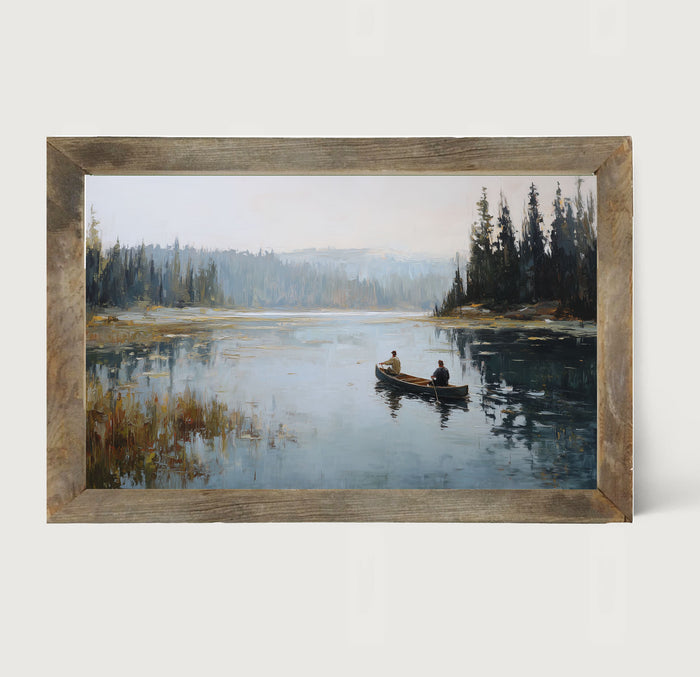 Fishing - Canoe on Lake - Framed Art