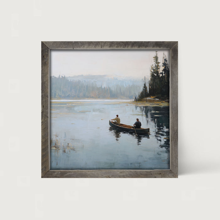 Fishing - Canoe on Lake - Framed Art