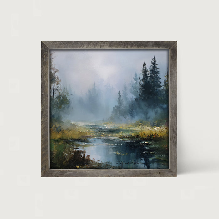 Foggy Forest Stream - Framed Art