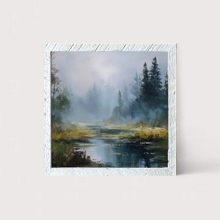 Foggy Forest Stream - Framed Art