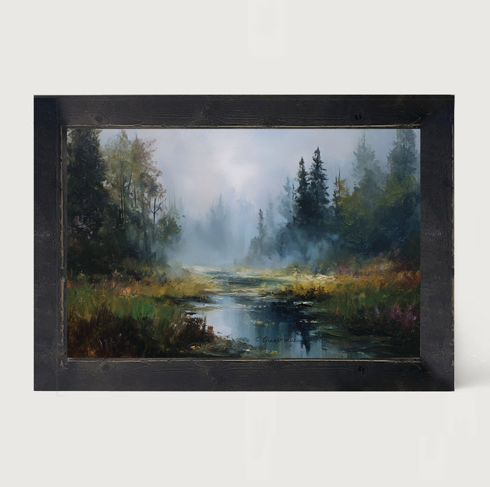 Foggy Forest Stream - Framed Art