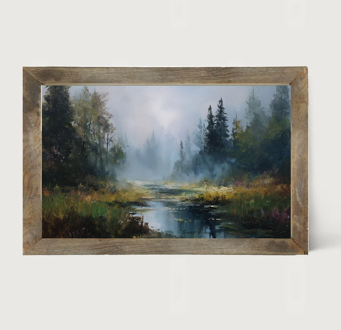 Foggy Forest Stream - Framed Art