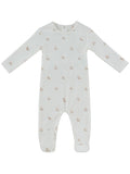 footie velour bunny print - pink