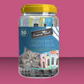 Fussie Cat Puree Treat Variety Pack Ocean Fish 10 Flavors 50 Pack