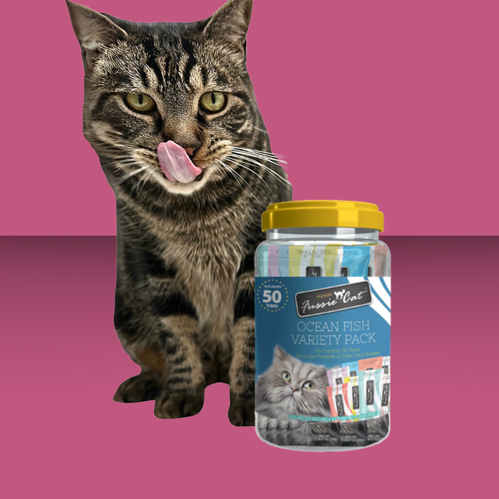 Fussie Cat Puree Treat Variety Pack Ocean Fish 10 Flavors 50 Pack