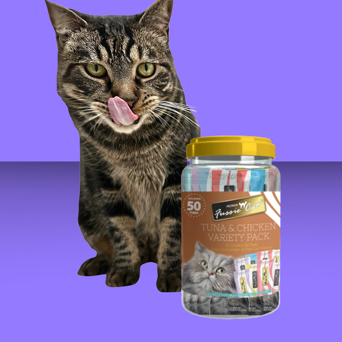 Fussie Cat Puree Treat Variety Pack Tuna & Chicken 10 Flavors 50 Pack