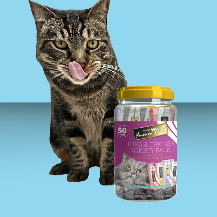 Fussie Cat Puree Treat Variety Pack Tuna & Chicken 5 Flavors 50 Pack