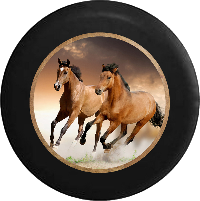 Galluping Brown & Tan Horses Jeep Camper Spare Tire Cover BLACK-CUSTOM SIZE/COLOR/INK- R214 - TireCoverPro