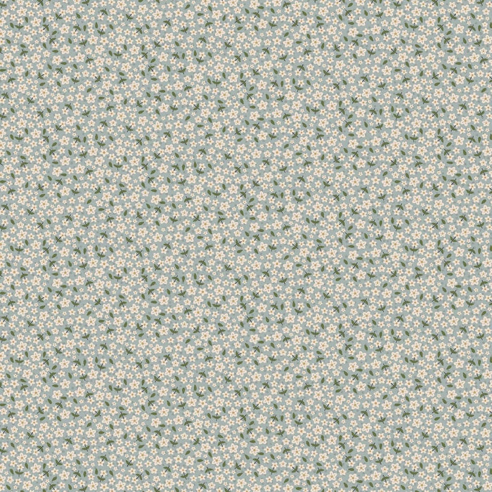 Garden Of Flowers 80870-12 - light blue cotton fabric with tiny white flowers and leaves