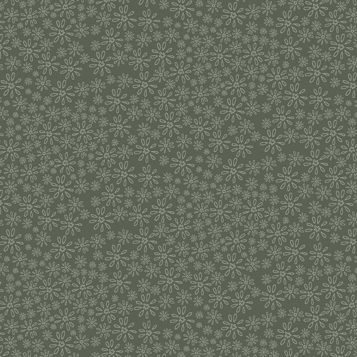 Garden Of Flowers 80870-19 - green cotton fabric with tone-on-tone daisies