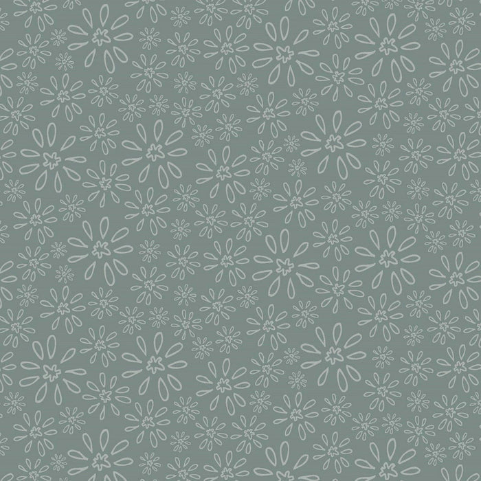 Garden Of Flowers 80870-22 - green cotton fabric with tone-on-tone daisies