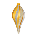 Gold and silver Glitter Spiral Finial Ornament featuring alternating glittered spiral bands, an elongated pointed shape, and a gold hanging cap.