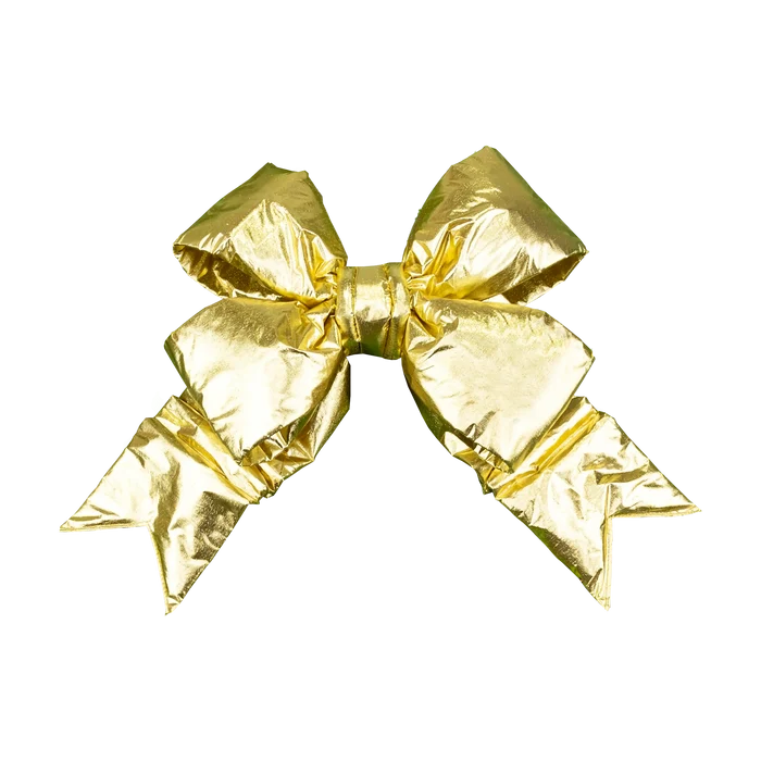 Gold Structural Bow featuring oversized loops, layered pointed tails, and a reflective metallic finish.