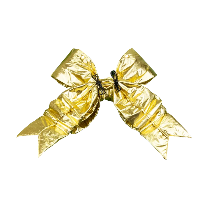 Gold Structural Bow featuring oversized loops, layered pointed tails, and a reflective metallic finish.