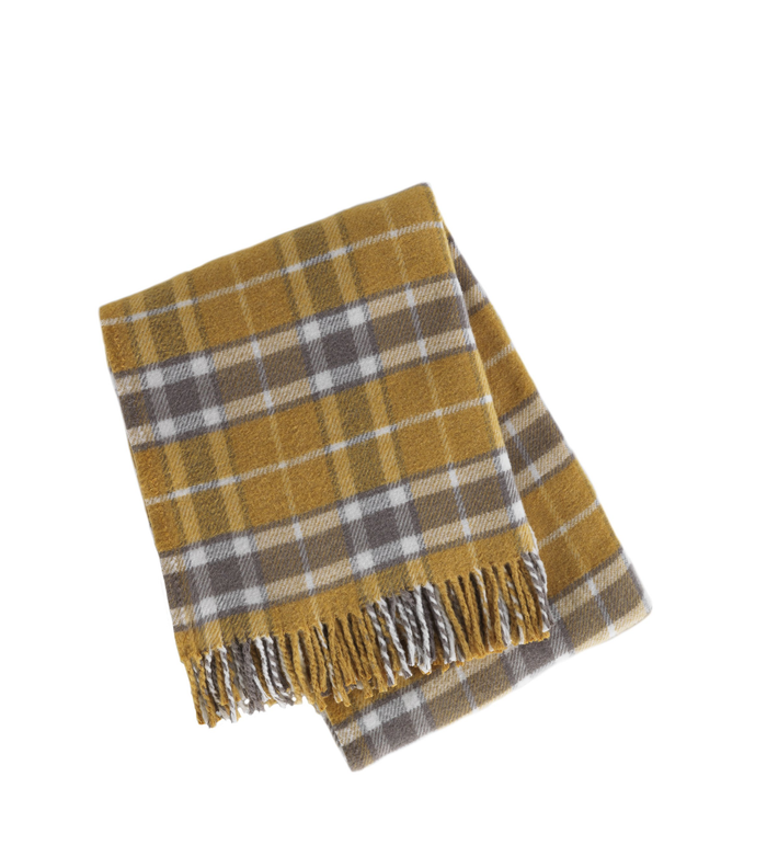 Plaid Blend Fringed Throw in Gold - Nested Designs