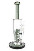 Smoke glass GRAV coil showerhead bong with long coil chamber and 14 mm funnel bowl shown in front view