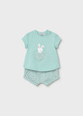 Green Bunny Love Tee & Heart Print Shorts