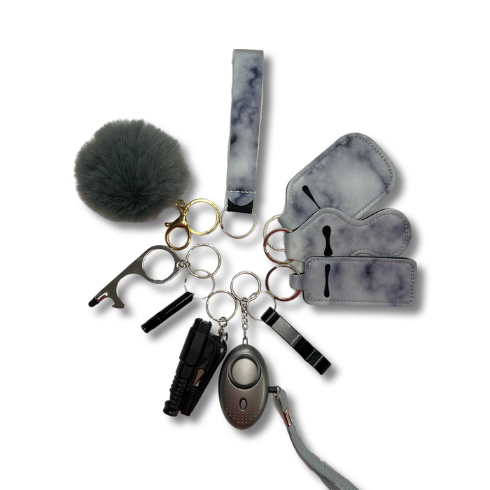Grey Marble Self-Defence Keychain