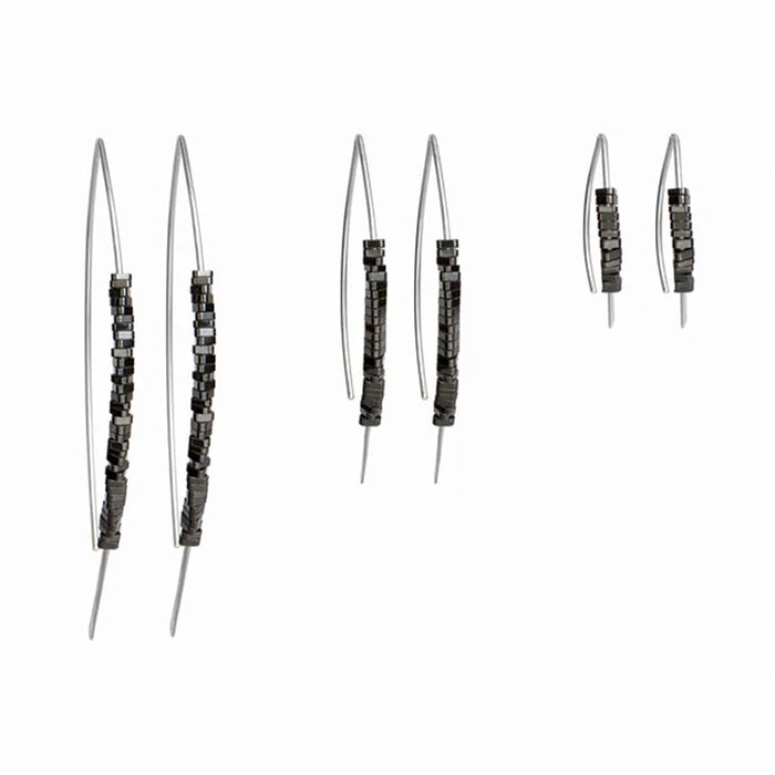 Hematite Gold Wishbone Threader Earrings - silver
