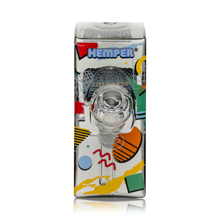 Top-down view of Hemper Totally Rad arcade bong focusing on the clear glass mouthpiece and compact rectangular body.