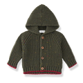 jacket chunky knit speckled button up with hood - khaki