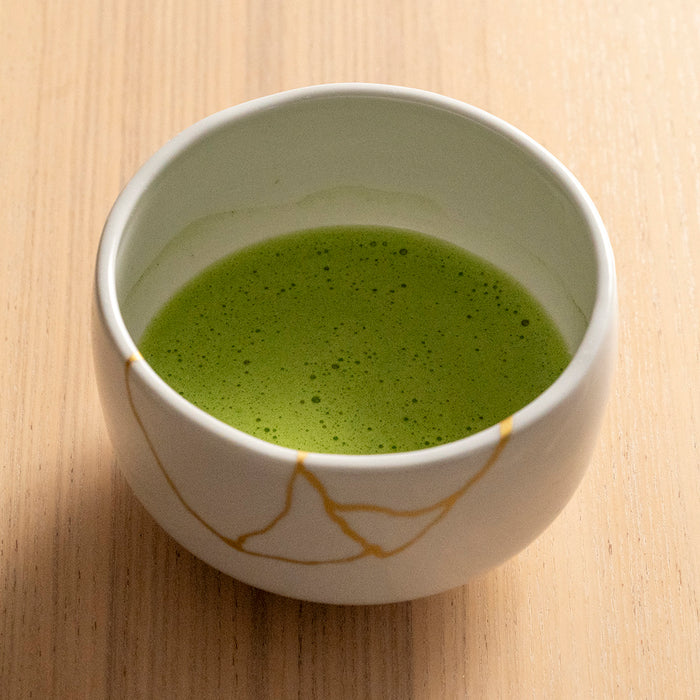 Japanese Matcha Tea Set - Tenmoku kintsugi (white)