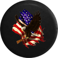 Jeep Liberty Tire Cover With American Bald Eagle Carrying Shotgun