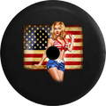 Jeep Wrangler JL Backup Camera Day American Flag Pinup Girl Bikini Model RV Camper Spare Tire Cover-35 inch