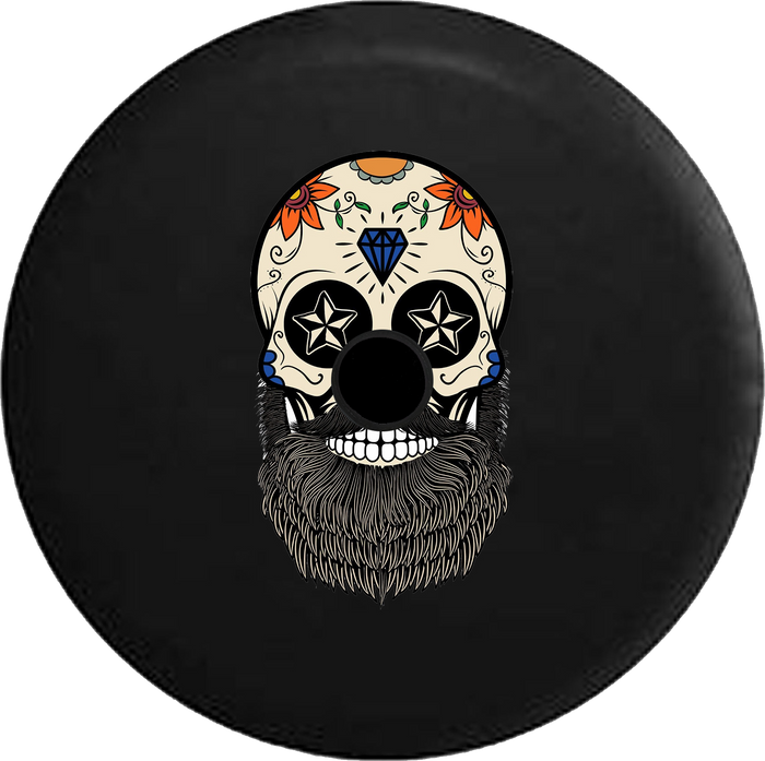 Jeep Wrangler JL Backup Camera Day Bearded Sugar Skull Diamond Star Eyes RV Camper Spare Tire Cover-35 inch