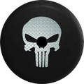 Jeep Wrangler JL Backup Camera Day Brushed Steel Diamond Plate American Patriot Punisher Skull RV Camper Spare Tire Cover-35 inch