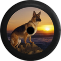 Jeep Wrangler JL Backup Camera German Sheppard Dog pearched on Rocks Sunset Jeep Camper Spare Tire Cover 35 inch R141