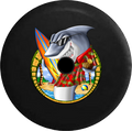 Jeep Wrangler JL Backup Camera Day Great White Shark Surfing on Vacation at the Island Beach RV Camper Spare Tire Cover-35 inch