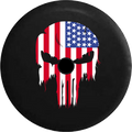 Jeep Wrangler JL Backup Camera Day Tattered American Flag Punisher Skull RV Camper Spare Tire Cover-35 inch
