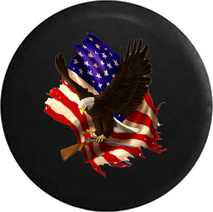 Jeep Wrangler Tire Cover With American Bald Eagle Carrying Shotgun (Wrangler JK, TJ, YJ) SKU - P108 - TireCoverPro