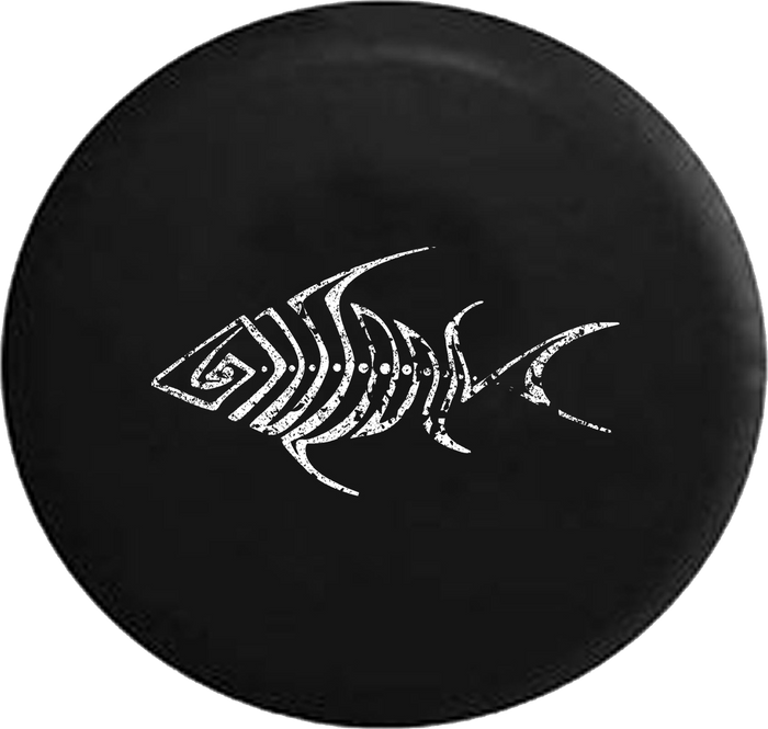 Jeep Wrangler Tire Cover With Distressed Tribal Bone Fish Print (Wrangler JK, TJ, YJ)