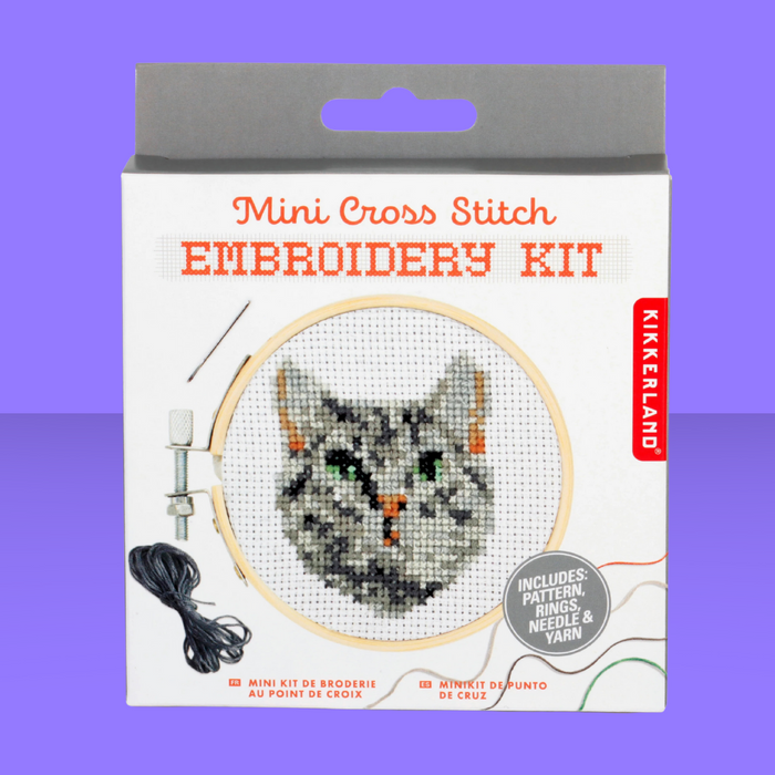 Kikkerland Mini Cross Stitch Kit Tabby Cat