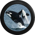 Killer Whale Orca Swimming Jumping Free RV Camper Spare Tire Cover-BLACK-CUSTOM SIZE/COLOR/INK - TireCoverPro