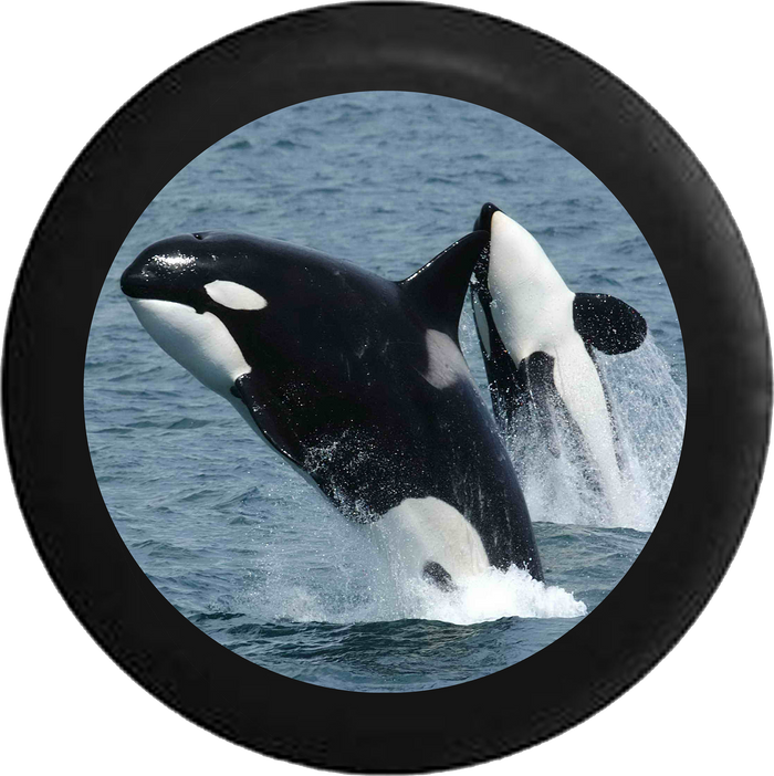 Killer Whale Orca Swimming Jumping Free RV Camper Spare Tire Cover-BLACK-CUSTOM SIZE/COLOR/INK - TireCoverPro