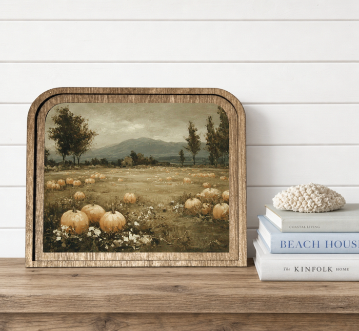 Landscape Arch Frame Pumpkin Field Autumn | Wood & Canvas