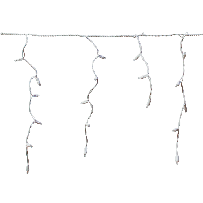 LED icicle light strands with white wire and hanging drops